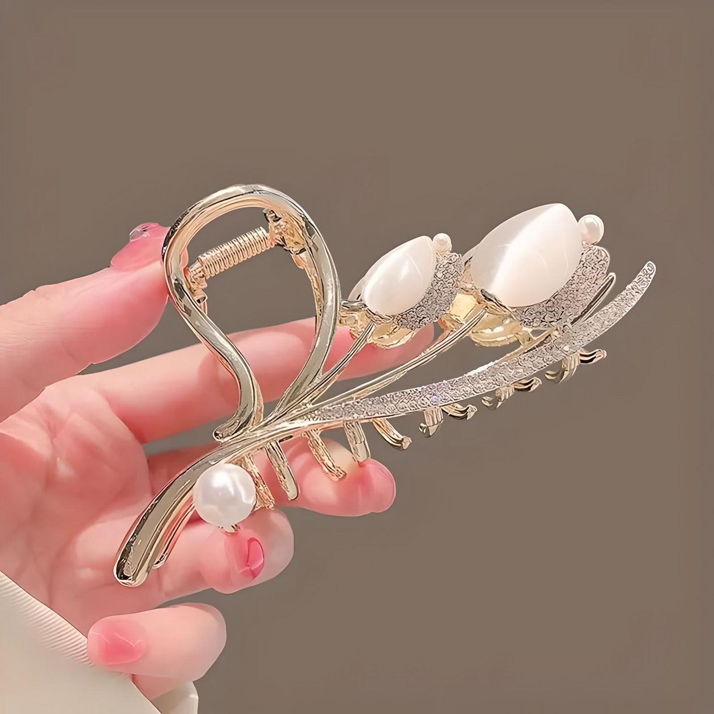 Premium Quality Golden Flower Pearl hair grip | Non-Slip Strong Hold Grip |