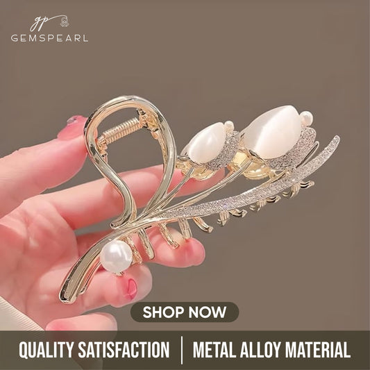 Premium Quality Golden Flower Pearl hair grip | Non-Slip Strong Hold Grip |